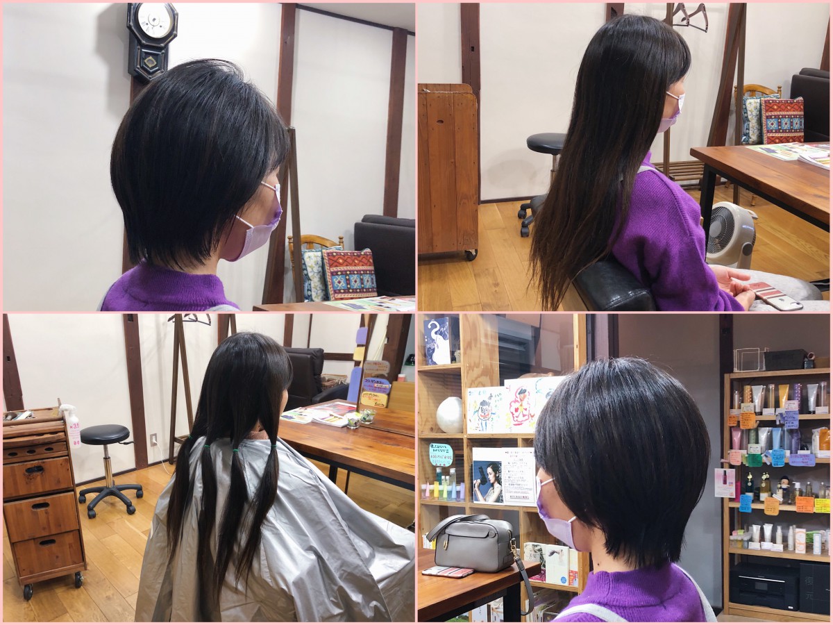 ヘアドネーションで大人きれいめひし形ショートヘア Goen 尾道 美容室 ヘアドネーションで大人きれいめひし形ショートヘア Goen 尾道 美容室